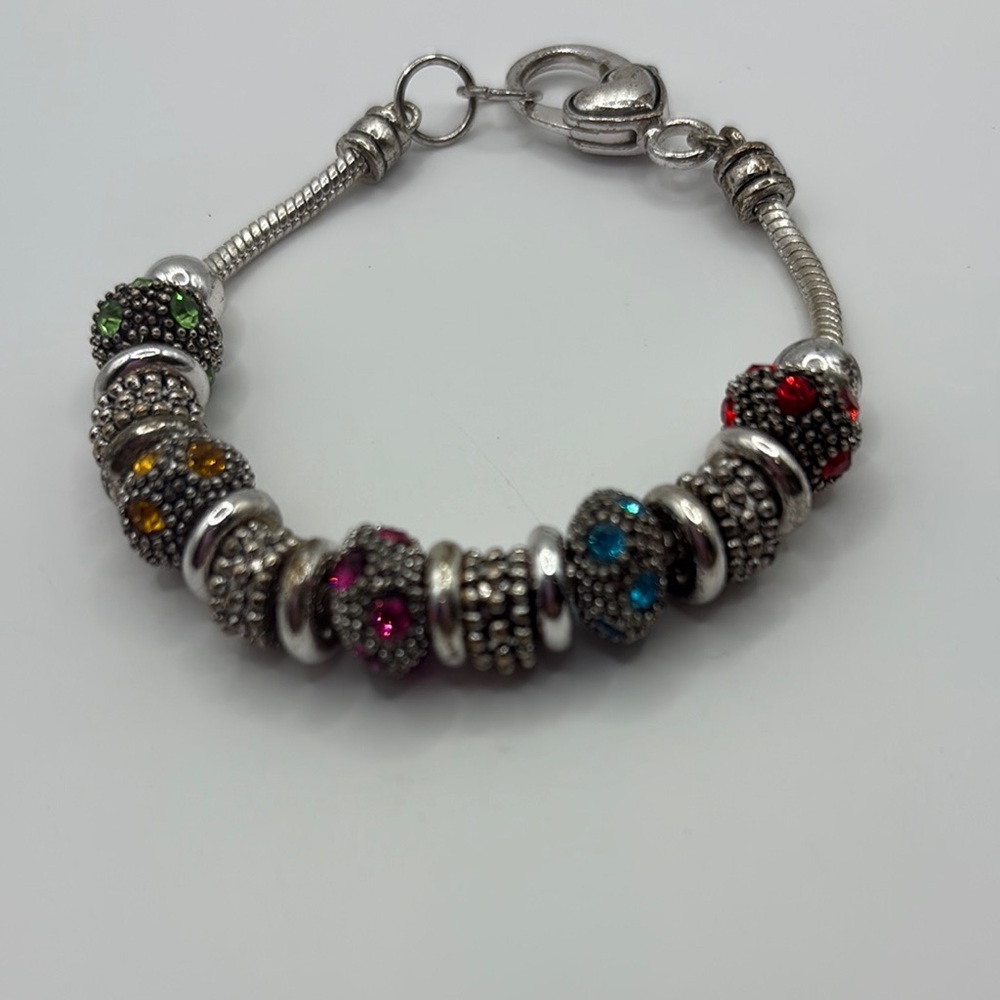 Vintage Only Hearts Silver Bracelet with Multicolor Accents 7”